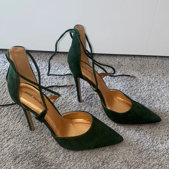 Green & gold suede heels - Picture 2 of 4